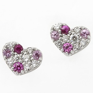 ダイヤモンド ルビー ピンクサファイア ピアス K18 ホワイトゴールド マルチカラー天然石 ハートパヴェピアス ハートパヴェ
