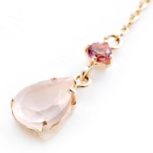 ピンクトルマリン ブルームーン ローズクォーツ ピアス K10 イエローゴールド シリコン製ダブルロックキャッチ仕様 ドロップモチーフ