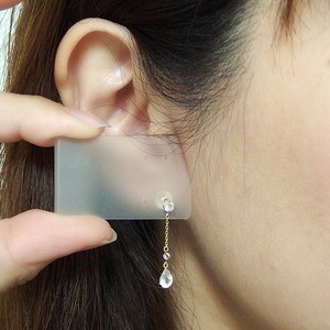 ピンクトルマリン ブルームーン ローズクォーツ ピアス K10 イエローゴールド シリコン製ダブルロックキャッチ仕様 ドロップモチーフ