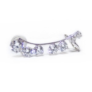 ピアス 高品質キュービックジルコニア K10 ホワイトゴールド イヤーカフ 左耳用 ラインピアス シリコン製ダブルロックキャッチ