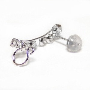 ピアス 高品質キュービックジルコニア K10 ホワイトゴールド イヤーカフ 左耳用 ラインピアス シリコン製ダブルロックキャッチ