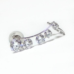 ピアス 高品質キュービックジルコニア K10 ホワイトゴールド イヤーカフ 左耳用 ラインピアス シリコン製ダブルロックキャッチ