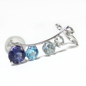 ピアス アイオライト ブルートパーズ アクアマリン ホワイトトパーズ K10 ホワイトゴールド イヤーカフ 左耳用 ラインピアス シリコン製ダブルロックキャッチ