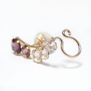 ピアス ロードライト ピンクトルマリン ローズクォーツ ホワイトトパーズ K10 イエローゴールド イヤーカフ 左耳用 ラインピアス シリコン製ダブルロックキャッチ