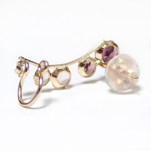 ピアス ロードライト ピンクトルマリン ローズクォーツ ホワイトトパーズ K10 イエローゴールド イヤーカフ 左耳用 ラインピアス シリコン製ダブルロックキャッチ