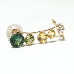 ピアス グリーンクォーツ ペリドット ハニークォーツ ホワイトトパーズ K10 イエローゴールド イヤーカフ 左耳用 ラインピアス シリコン製ダブルロックキャッチ