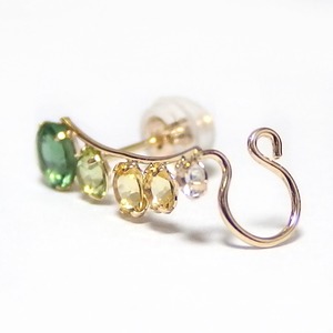 ピアス グリーンクォーツ ペリドット ハニークォーツ ホワイトトパーズ K10 イエローゴールド イヤーカフ 左耳用 ラインピアス シリコン製ダブルロックキャッチ