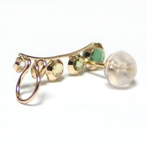 ピアス グリーンクォーツ ペリドット ハニークォーツ ホワイトトパーズ K10 イエローゴールド イヤーカフ 左耳用 ラインピアス シリコン製ダブルロックキャッチ