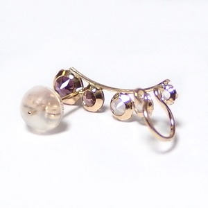 ピアス ロードライト ピンクトルマリン ローズクォーツ ホワイトトパーズ K10 イエローゴールド イヤーカフ 右耳用 ラインピアス シリコン製ダブルロックキャッチ