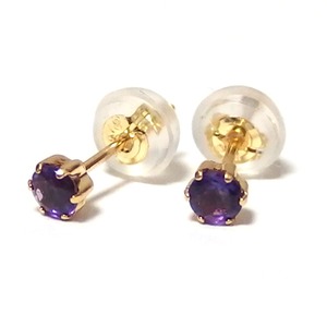 ピアス アメジスト K18 イエローゴールド 2月 誕生石 シリコン製ダブルロックキャッチ