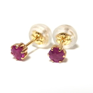 ピアス ルビー K18 イエローゴールド 7月 誕生石 シリコン製ダブルロックキャッチ