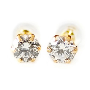 スーパーキュービックジルコニア ピアス K18 ピンクゴールド 高品質 ハート&キューピッド H&C 大粒 1ctサイズ シリコン製ダブルロックキャッチ仕様 シンプルイエロー