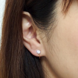 イヤリング スーパーキュービックジルコニア K18 イエローゴールド ハート&キューピッド H&C 大粒 1ctサイズ 一粒留 シンプル