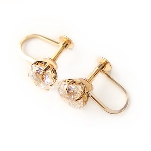 イヤリング スーパーキュービックジルコニア K18 イエローゴールド ハート&キューピッド H&C 超大粒 2ctサイズ 一粒留 シンプル