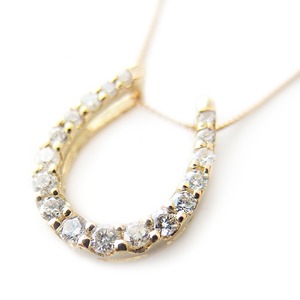 ダイヤモンド ネックレス K18 イエローゴールド 0.2ct ダイヤネックレス 馬蹄 ペンダント 