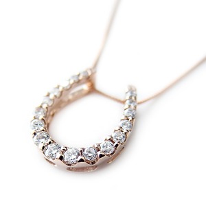 ダイヤモンド ネックレス K18 ピンクゴールド 0.2ct ダイヤネックレス 馬蹄 ペンダント 