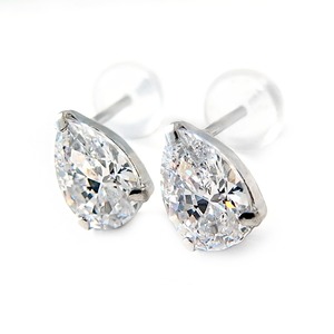 ピアス キュービックジルコニア プラチナ Pt900 ペアシェイプ 高品質 シリコン製ダブルロックキャッチ仕様 一粒留