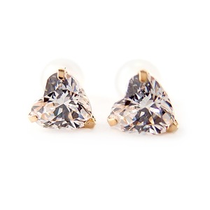 ピアス キュービックジルコニア K18 イエローゴールド 5mm ハート 高品質 シリコン製ダブルロックキャッチ仕様 一粒留