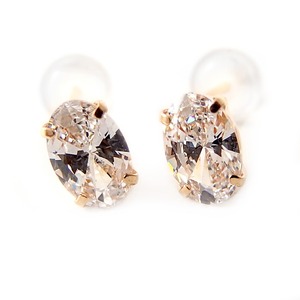 ピアス キュービックジルコニア K18 イエローゴールド オーバル 高品質 シリコン製ダブルロックキャッチ仕様 一粒留