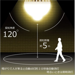 Wセンサー内蔵電球人が来たら自動点灯、勝手に消灯で省エネ 電球色電球【2個組】