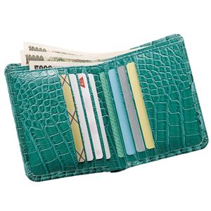 小銭も見やすい小さい牛床革財布 型押シャンパン