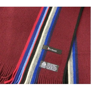 Made In Germany　ウール100％マフラー  ワイン　ストライプ