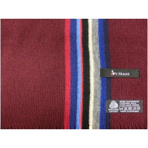 Made In Germany　ウール100％マフラー  ワイン　ストライプ