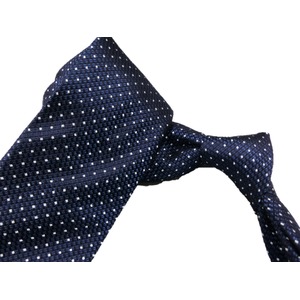 日本製シルク100％ネクタイ　ネイビー×小柄 