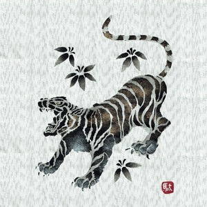 金虎の手書き絵・しじら織甚平白Ｌ