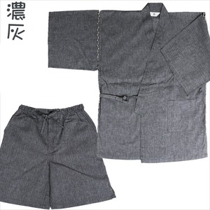 風神雷神の手書き絵・しじら織甚平 キングサイズ濃灰4L