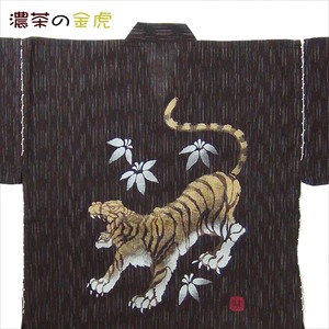金虎の手書き絵・しじら織甚平 濃茶 M