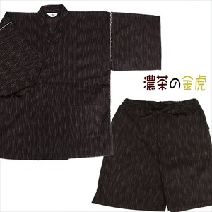 金虎の手書き絵・しじら織甚平 濃茶 LL