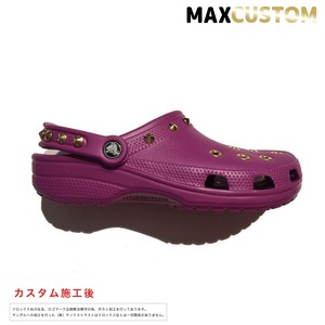 クロックス パンク カスタム 純金メッキ加工 紫 crocs custom クラシック（ケイマン） クロッグ サンダル 27cm(M9/W11)