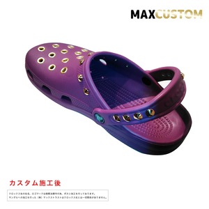 クロックス パンク カスタム 純金メッキ加工 紫 crocs custom クラシック（ケイマン） クロッグ サンダル 23cm(M5/W7)