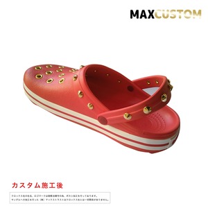 クロックス クロックバンド パンク カスタム 赤 flame 純金メッキ加工 crocs custom crocband クロッグ サンダル 22cm(M4/W6)