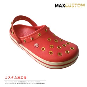 クロックス クロックバンド パンク カスタム 赤 flame 純金メッキ加工 crocs custom crocband クロッグ サンダル 28cm(M10/W12)