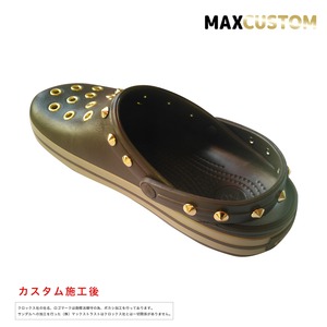 クロックス クロックバンド パンク カスタム 茶 espresso 純金メッキ加工 crocs custom crocband クロッグ サンダル 26cm(M8/W10)