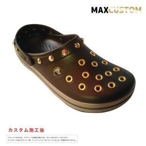 クロックス クロックバンド パンク カスタム 茶 espresso 純金メッキ加工 crocs custom crocband クロッグ サンダル 23cm(M5/W7)
