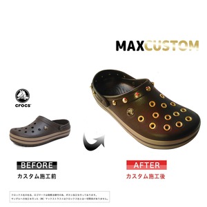 クロックス クロックバンド パンク カスタム 茶 espresso 純金メッキ加工 crocs custom crocband クロッグ サンダル 23cm(M5/W7)