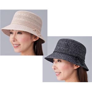 麻混リボンダウン帽子 グレー