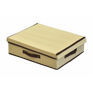 フタ付きインナーボックス/ベッド下収納箱 【ブラウン×アイボリー】 幅46cm×奥行38cm×高さ13cm 四面取っ手付き