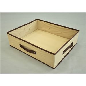 フタ付きインナーボックス/ベッド下収納箱 【ブラウン×アイボリー】 幅46cm×奥行38cm×高さ13cm 四面取っ手付き