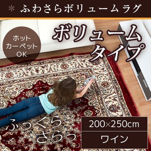 ラグ ボリュームタイプ 200&times;250cm 長方形 ワイン ラグマット ホットカーペット対応 床暖房 秋用 冬用 エルバボリュームラグ