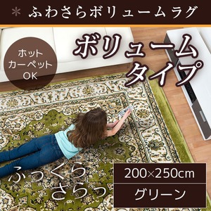 ラグ ボリュームタイプ 200×250cm 長方形 グリーン ラグマット ホットカーペット対応 床暖房 秋用 冬用 エルバボリュームラグ
