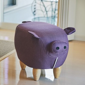 アニマルスツール/ぶたデザインオットマン 【バイオレット】 張地:ファブリック生地 軽量
