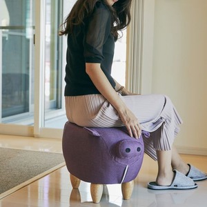 アニマルスツール/ぶたデザインオットマン 【バイオレット】 張地:ファブリック生地 軽量