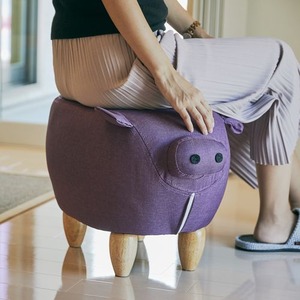 アニマルスツール/ぶたデザインオットマン 【バイオレット】 張地:ファブリック生地 軽量