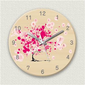 壁掛け時計/デザインクロック 【筆サクラ】 直径30ｃｍ 木材/メープル調素材 『MYCLO』 〔インテリア雑貨 贈り物 什器〕