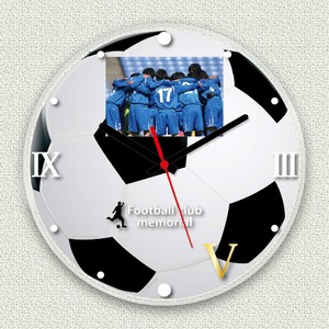 フォトフレーム時計/デザインクロック 【サッカー】 幅30ｃｍ アクリル製 L版 『MYCLO』 〔送別品 記念品 贈り物〕