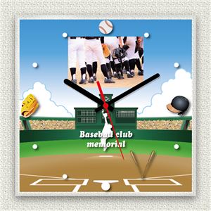 フォトフレーム時計/デザインクロック 【グラウンド】 幅30ｃｍ アクリル製 L版 『MYCLO』 〔送別品 記念品 贈り物〕